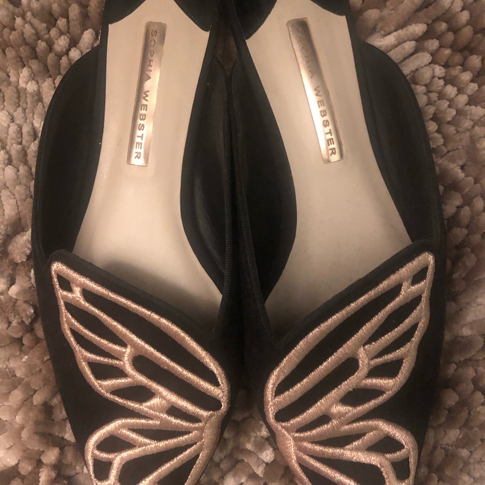 Great condition Sophia Webster Butterfly black slip on flats summer 39.5 size 9